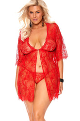 Plus Size Eyelash Lace Babydoll With Front Clip Closure Areous