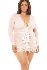 Plus Size Eyelash Lace Robe Set Areous