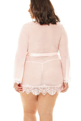 Plus Size Eyelash Lace Robe Set Areous