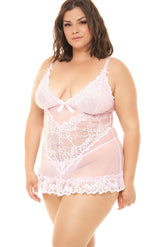 Plus Size Lace And Bows Babydoll Set Areous