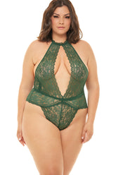 Plus Size Lace Collared Teddy With Front Keyhole & Open Back Areous