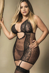 Plus Size Leopard Babydoll with G-String Areous