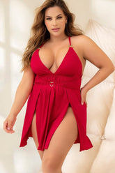 Plus Size Sleep Chemise w/ Side Silts Areous