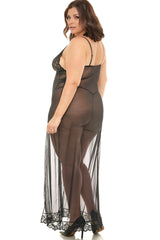 Plus Size Soft Cup Long Gown With Lace Detail Set Areous