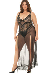 Plus Size Soft Cup Long Gown With Lace Detail Set Areous