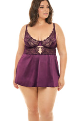Plus Size Swoop Neck Lace Teddy Dress With Keyhole Detail Areous