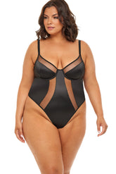 Plus Size Underwire Teddy With Sheer & Satin Illusion Detail Areous