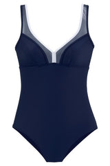 Pure Collor Screen Spliced One-piece Swimsuit Areous