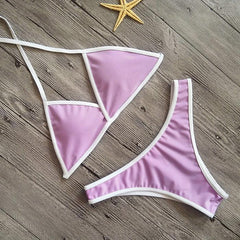 Pure Color Spaghetti Strap Bikini Set Areous
