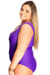 Purple One Shoulder Plus Size One Piece Swimsuit Areous