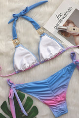 Purple Rhinestone Gem Strappy Halter 2 Pc Swimsuit Areous