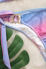 Purple Rhinestone Gem Strappy Halter 2 Pc Swimsuit Areous