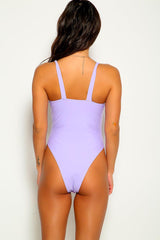 Purple Sleeveless Cheeky One Piece Swimsuit Areous