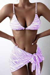 Purple Zebra Print O-Ring Three Piece Swimsuit Areous