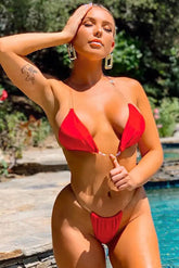 Red Clear Straps High Waist Cheeky Two Piece Swimsuit Areous
