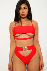 Red Cut Out Padded Two Piece Swimsuit Areous