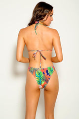 Red Floral Print Cheeky Three Piece Swimsuit Areous