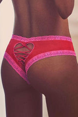 Red Heart Cut Out Criss-Cross Lace Panty Areous