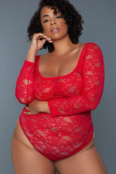 Red Hot Long Sleeved Bodysuit | Plus Size Areous