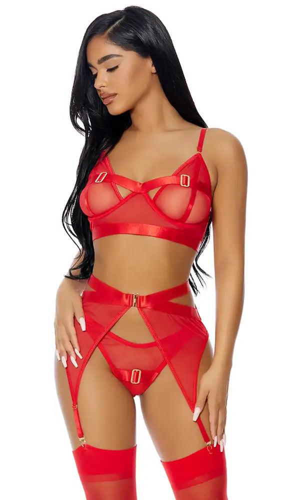 Red Kiss of Gold Lingerie Set Areous