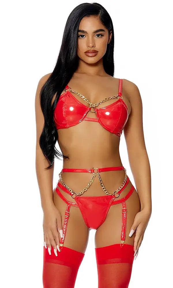 Red Lets Link Lingerie Set Areous