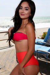 Red Orange Two Tone Two Piece Swim Suit Areous