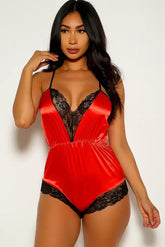 Red Sleeveless Crochet Lace Lingerie Areous