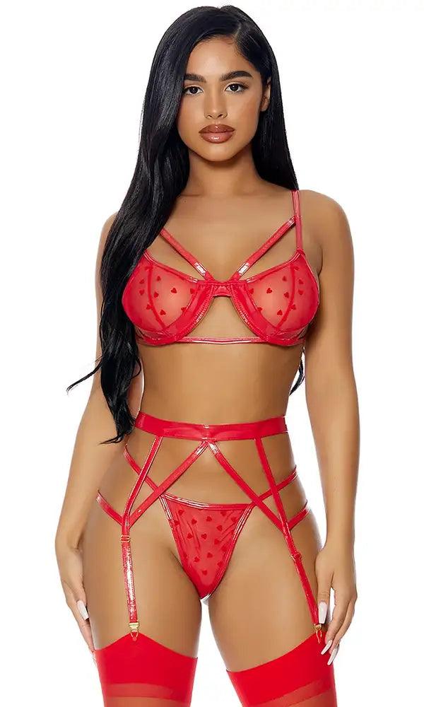 Red Take To Heart Lingerie Set Areous