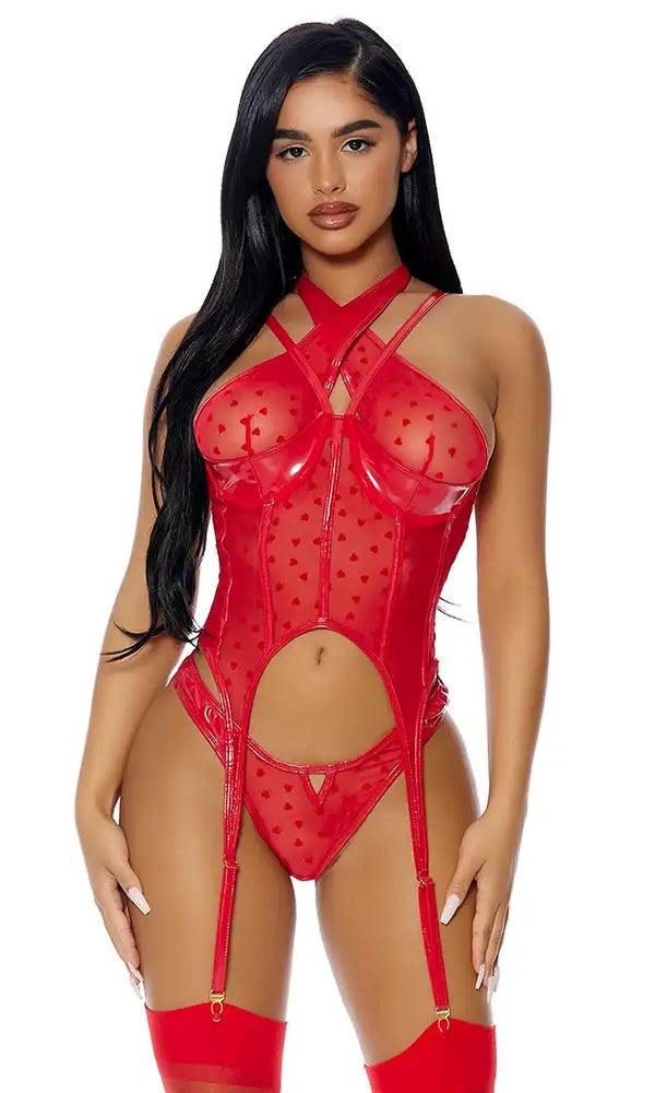 Red Take To Heart Lingerie Set Areous