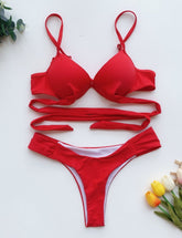 Red Two Piece Push Up Swiwmear Areous