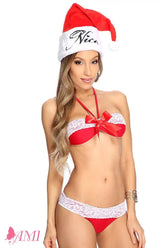 Red White Lace Trim Bandeau Pucker Back Swimsuit Areous