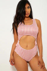 Red White Pattern Print Two Piece Swimsuit Areous
