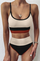 Ribbed Splicing High Waist Bikini Areous