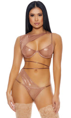 Rose Gold Sheer All Your Secrets Metallic Mesh Lingerie Set Areous