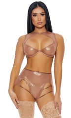 Rose Gold Sheer Your Love Metallic Mesh Lingerie Set Areous