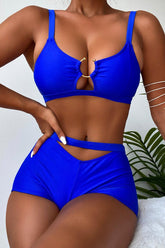 Royal Blue Cut Out Two Piece Swimsuit Areous