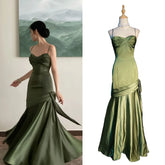 Elegant emerald green irregular patchwork evening dress
