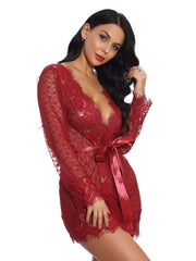See-through Cardigan Long-sleeved Nightgown Areous