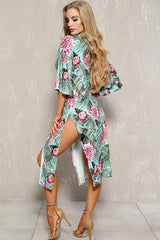 Sky Blue Green Tropical Print Two Piece Swimsuit Set Areous