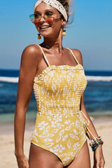 Smocked Drawstring One-piece Swimsuit Areous