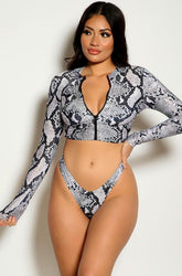 Snake Print Long Sleeve Two Piece Swimsuit Areous