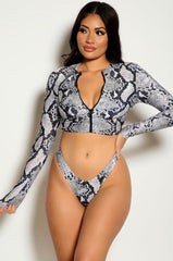 Snake Print Long Sleeve Two Piece Swimsuit Areous
