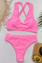 Solid Color High Waist Bikini Areous