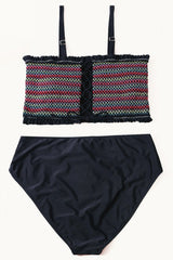 Split Color Smocked Bandeau Bikini Set Areous