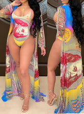 Summer Print One Piece Dollar Swimwear with Cover-Up Areous