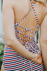 Sweet Striped Open Back One-piece Swimsuit Areous