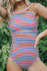 Sweet Striped Open Back One-piece Swimsuit Areous