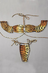 Tiger Strappy Short Sleeve Ring Linked Cheeky 2 Pc Swimsuit Areous