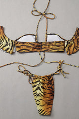 Tiger Strappy Short Sleeve Ring Linked Cheeky 2 Pc Swimsuit Areous