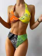 Two Piece Retro Print Contrast Swimwear Areous